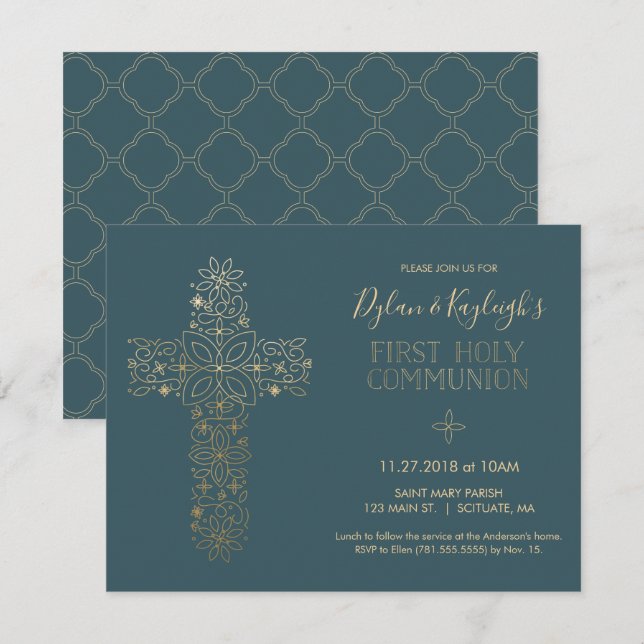 First Holy Communion Invitation, Boy and/or Girl Invitation (Front/Back)