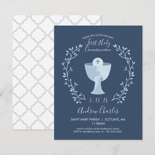 First Holy Communion Invitation Boys 1st Communion (Front/Back)