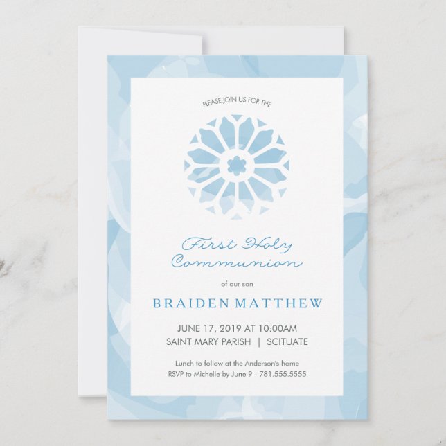 First Holy Communion Invitation, Boys Invite (Front)