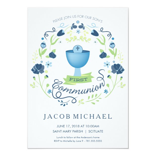 First Holy Communion Invitation Boy's Invite Card