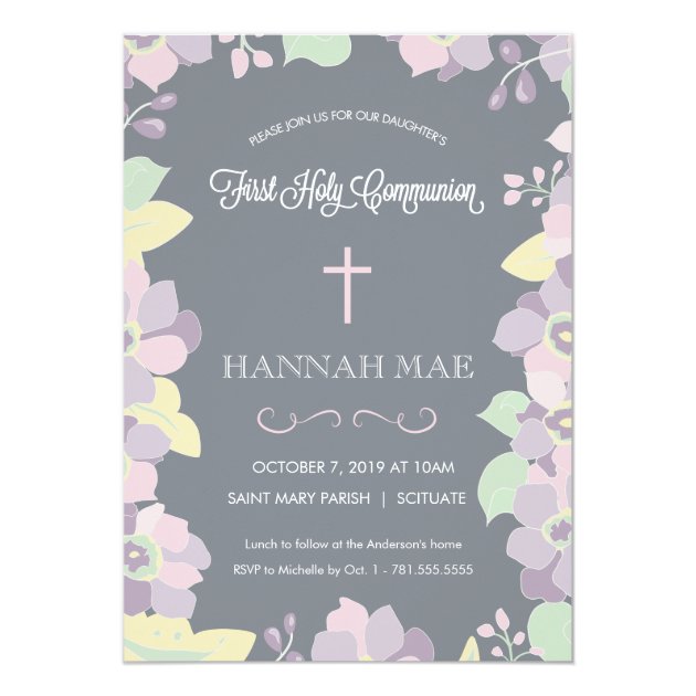 First Holy Communion Invitation Card With Cross