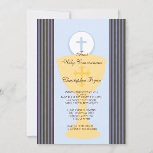 First Holy Communion Invitation Chalice Boy Blue