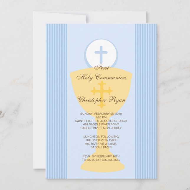 First Holy Communion Invitation Chalice Boy Blue (Front)