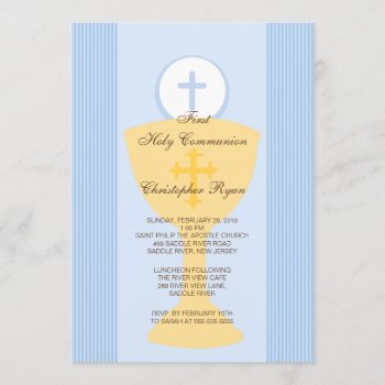 First Holy Communion Invitation Chalice Boy Blue by celebrateitinvites at Zazzle