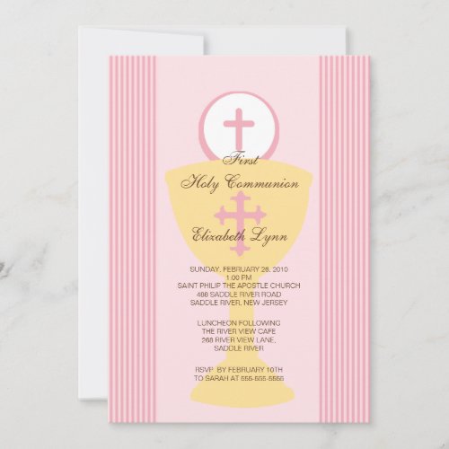First Holy Communion Invitation Chalice Girl Pink
