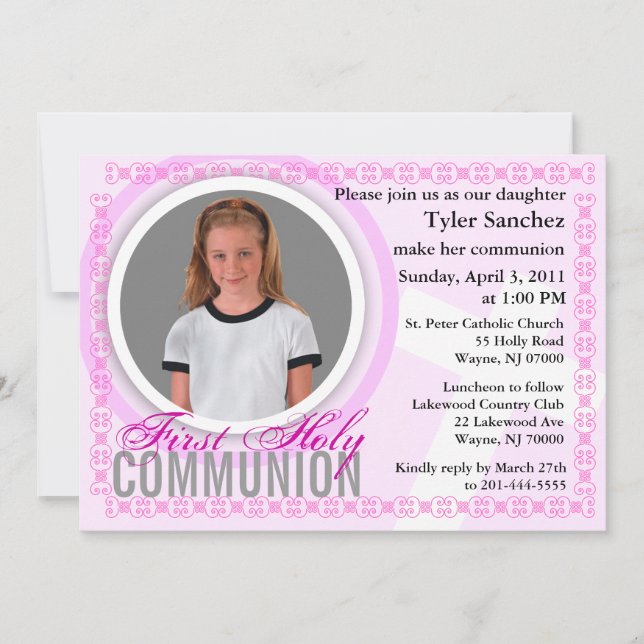 First Holy Communion Invitation Classic Pink (Front)
