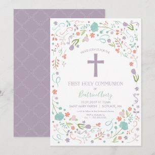 First Holy Communion Invitation, Customize, Floral Invitation