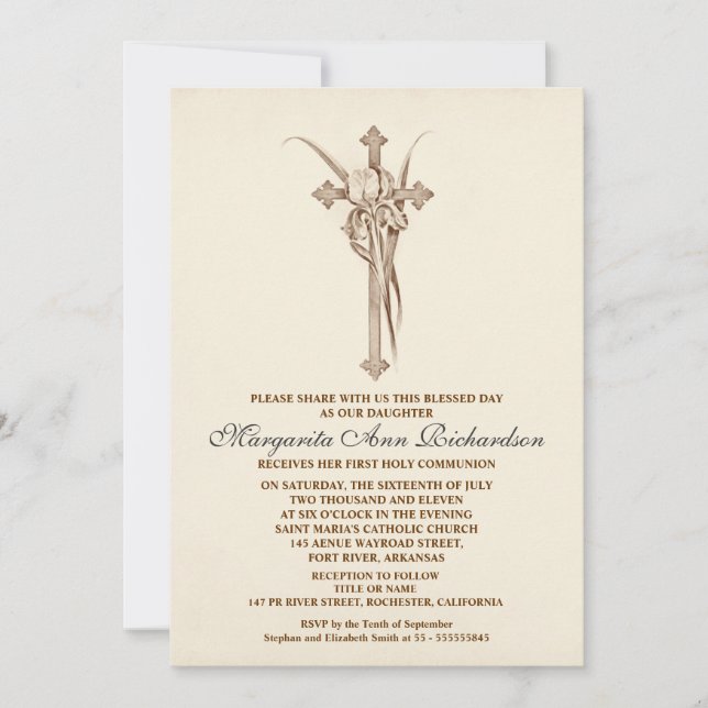 First Holy Communion Invitation - elegant cross (Front)