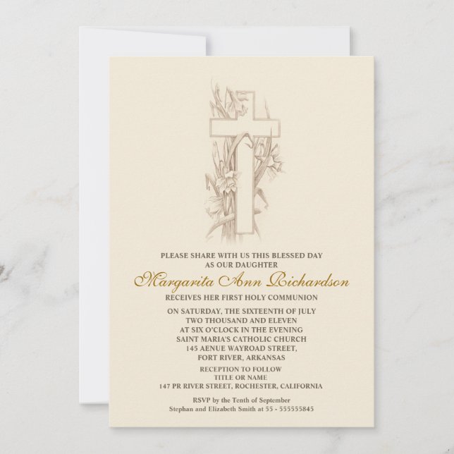 First Holy Communion Invitation - elegant cross (Front)