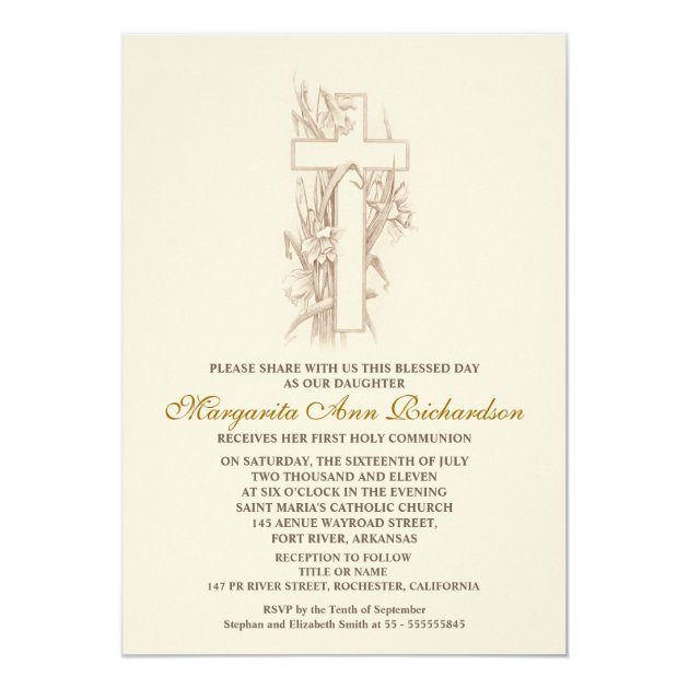 First Holy Communion Invitation - Elegant Cross