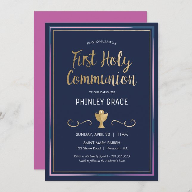 First Holy Communion Invitation - Elegant, Simple (Front/Back)