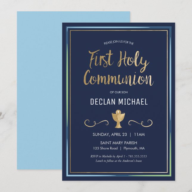 First Holy Communion Invitation - Elegant, Simple (Front/Back)