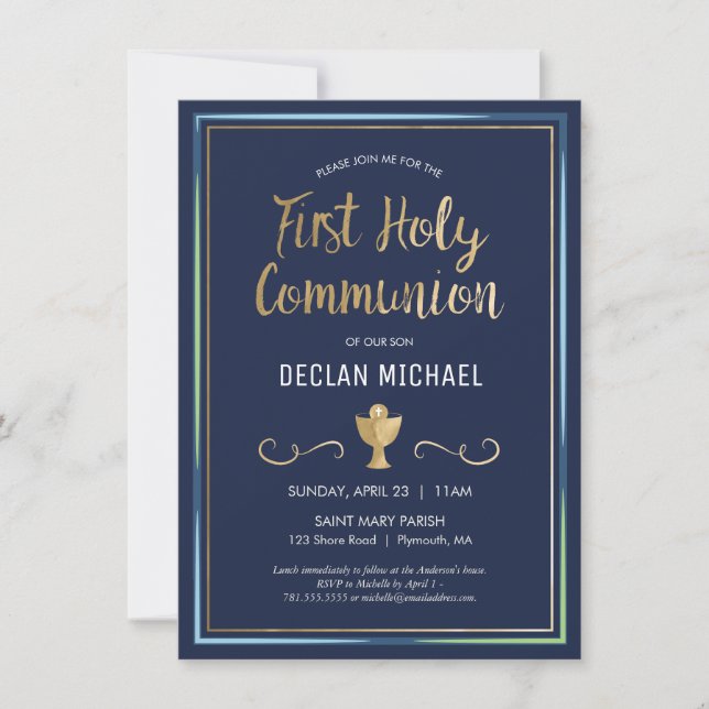 First Holy Communion Invitation - Elegant, Simple (Front)