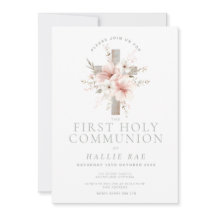 First Holy Communion Invitation, Floral Cross