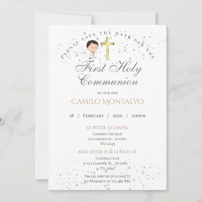 First Holy Communion Invitation for Boy (Front)