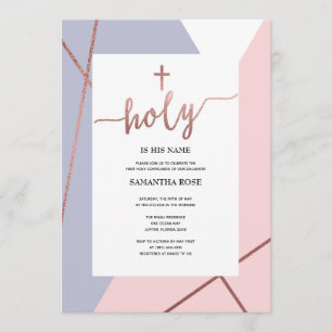 First Holy Communion Invitation Girl, Rose Gold