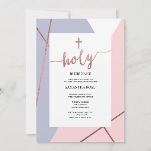 First Holy Communion Invitation Girl Rose Gold