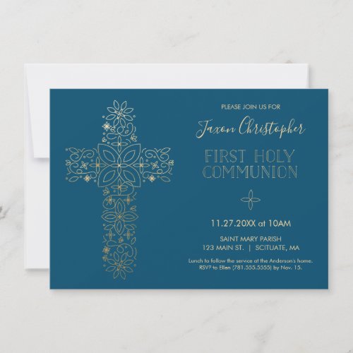 First Holy Communion Invitation Gold Cross Invite