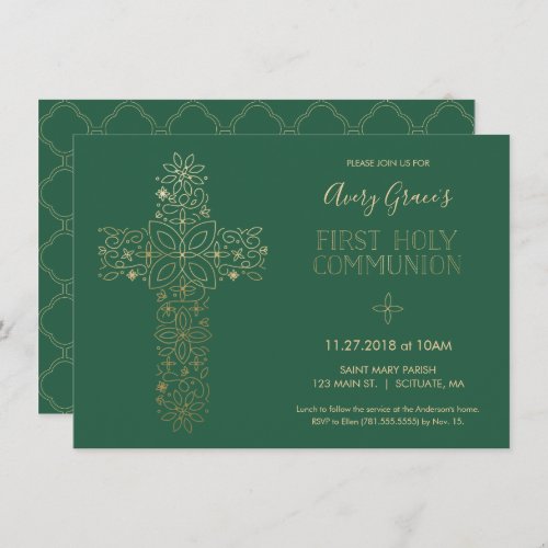 First Holy Communion Invitation Gold Cross Invite