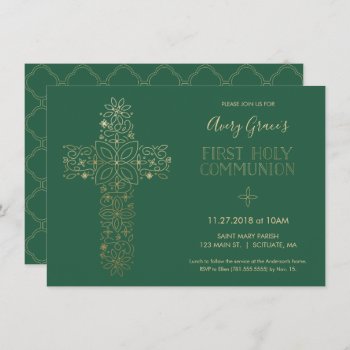 First Holy Communion Invitation  Gold Cross Invite by GrandviewGraphics at Zazzle