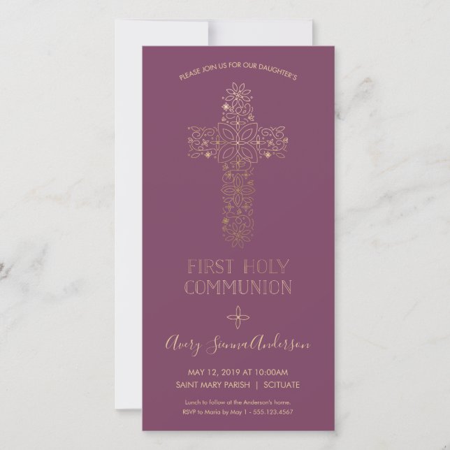 First Holy Communion Invitation - Gold, Elegant (Front)