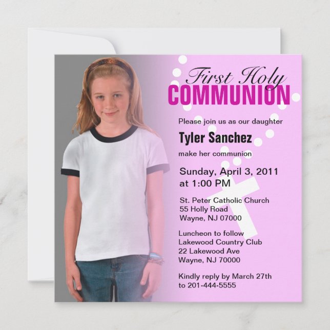 First Holy Communion Invitation Pink Cross (Front)