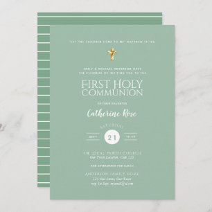 First Holy Communion Invitations Sage Green