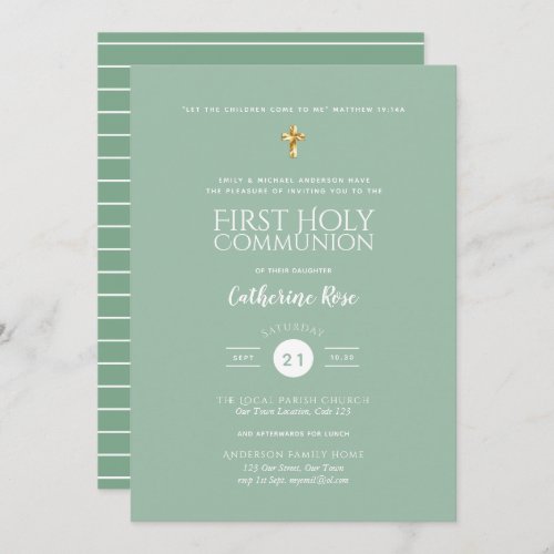 First Holy Communion Invitations Sage Green