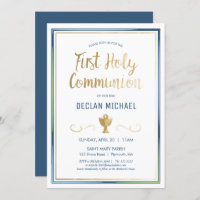 First Holy Communion Invite - Elegant, Simple Blue