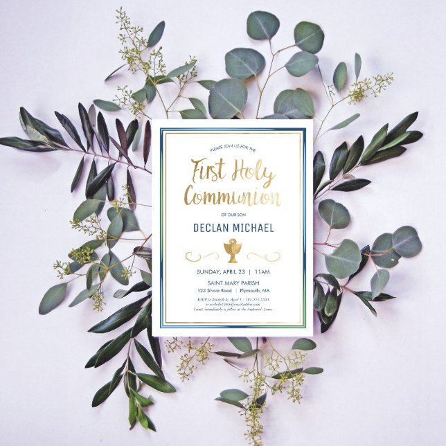 First Holy Communion Invite - Elegant, Simple Blue (Creator Uploaded)