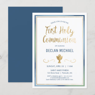First Holy Communion Invite - Elegant, Simple Gold