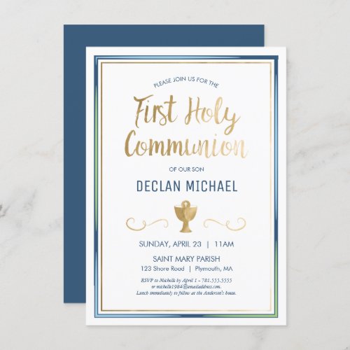 First Holy Communion Invite _ Elegant Simple Gold