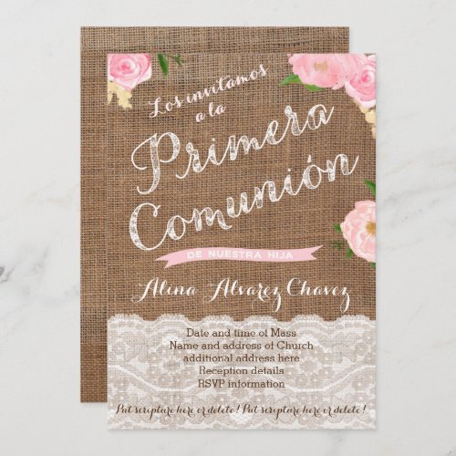 First Holy Communion Invites in Spanish for Girl