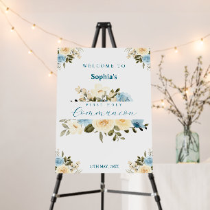 First Holy Communion Ivory Blue Flowers Welcome Foam Board