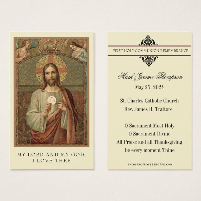 FIRST HOLY COMMUNION JESUS ANGELS HOLY CARD (Front & Back)