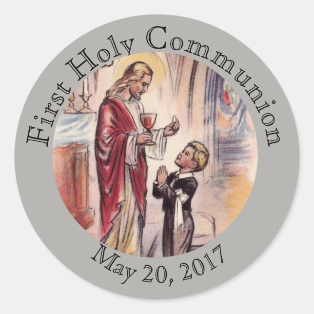First Holy Communion Jesus Boy Eucharist Classic Round Sticker (Front)