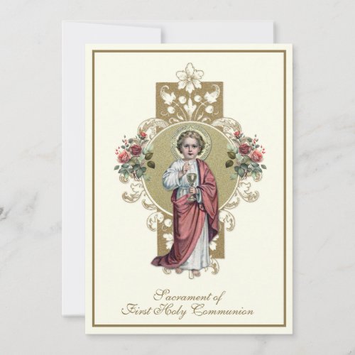 First Holy Communion Jesus Eucharist Roses Invitation