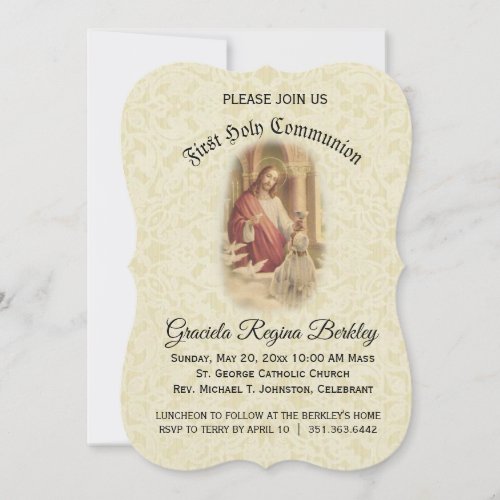 First Holy Communion Jesus Young Girl  Invitations