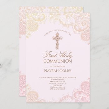 First Holy Communion Lace Invitation by ThreeFoursDesign at Zazzle