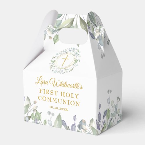 First Holy Communion Laurel Garland Gold Cross Favor Boxes