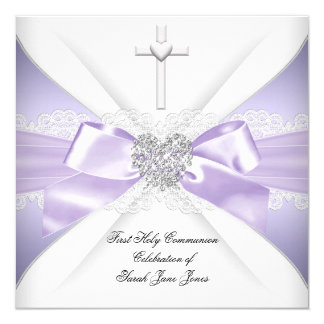 First Holy Communion Lavender Silver Heart Girl Card