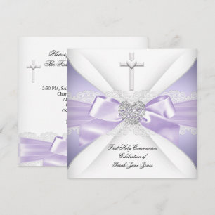 First Holy Communion Lavender Silver Heart Girl Invitation