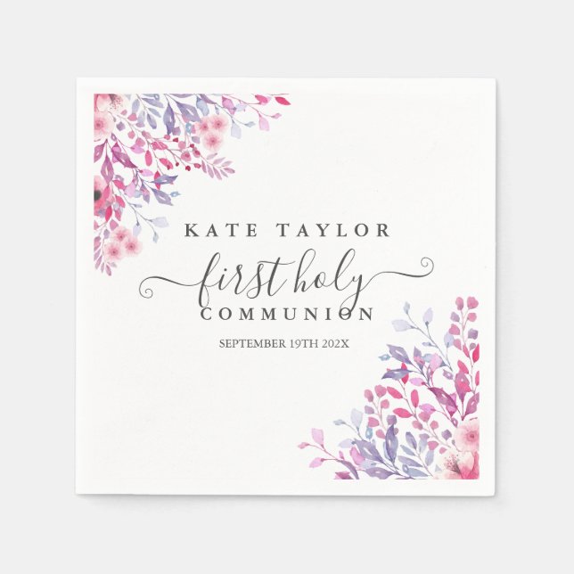 First Holy Communion Lavender Wildflowers Floral Napkins (Front)
