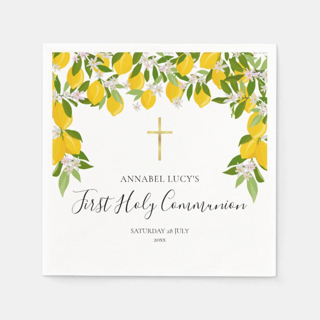 First Holy Communion Lemons Greenery Napkins (Front)