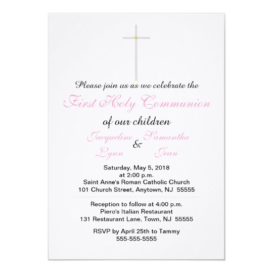 First Holy Communion Light Pink Twins Invitations