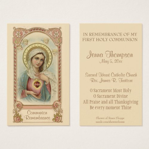 FIRST HOLY COMMUNION MARY PRAYER HOLY CARD