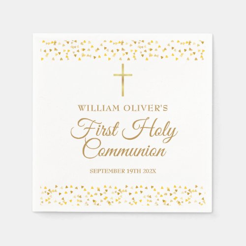 First Holy Communion Modern Gold Hearts  Napkins