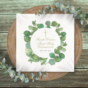 First Holy Communion Modern Greenery Floral Napkins
