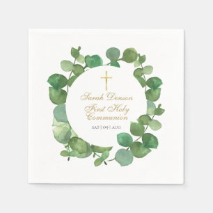 First Holy Communion Modern Greenery Floral Napkins