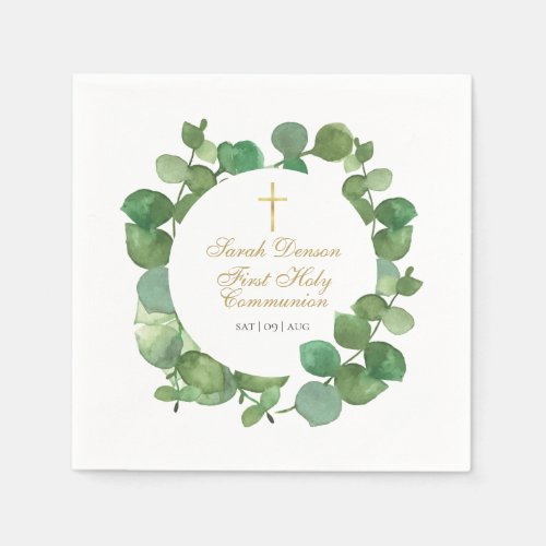First Holy Communion Modern Greenery Floral  Napkins